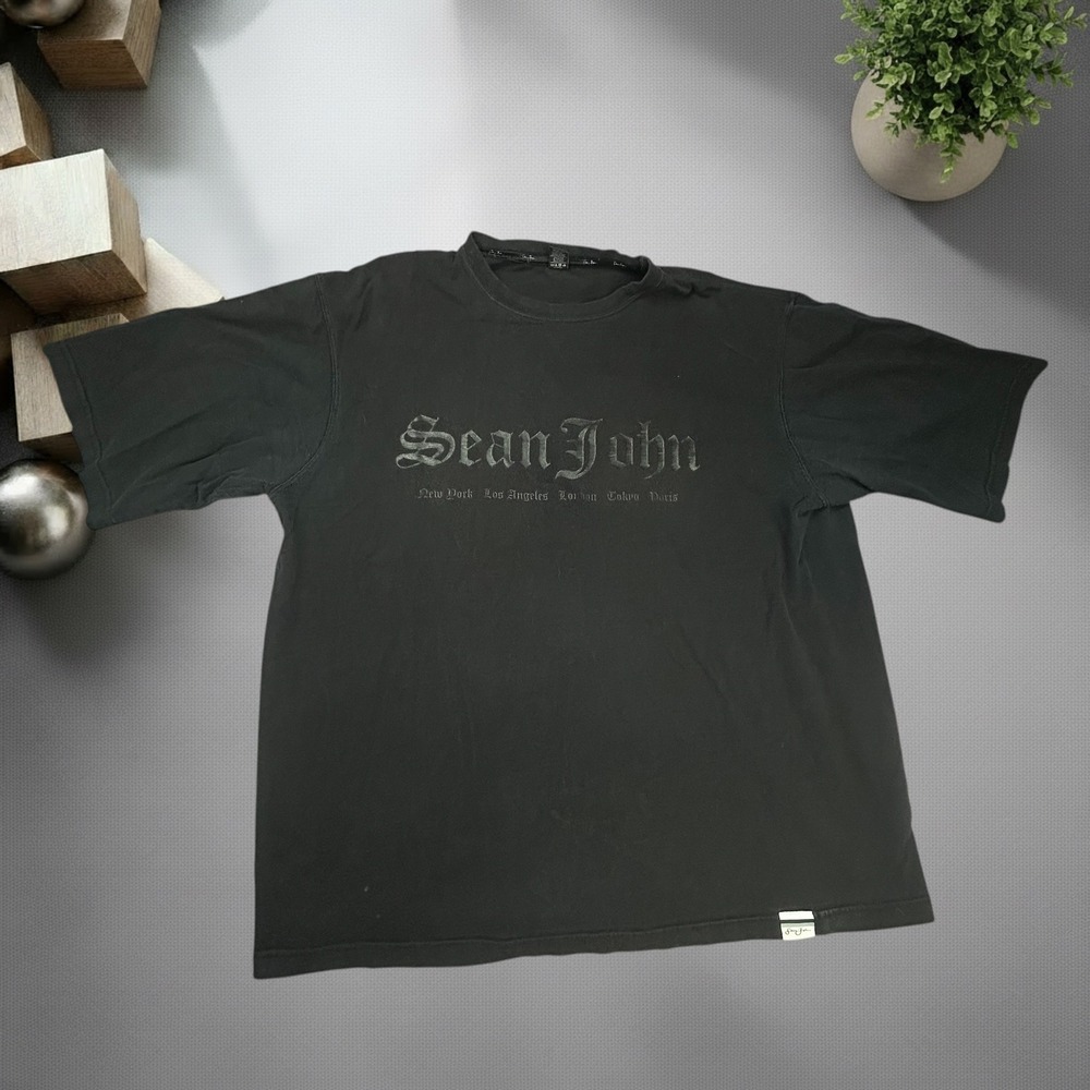 Sean John Vintage Y2K Black Graphic T-Shirt XXL Boxy Streetwear Skater Tee
